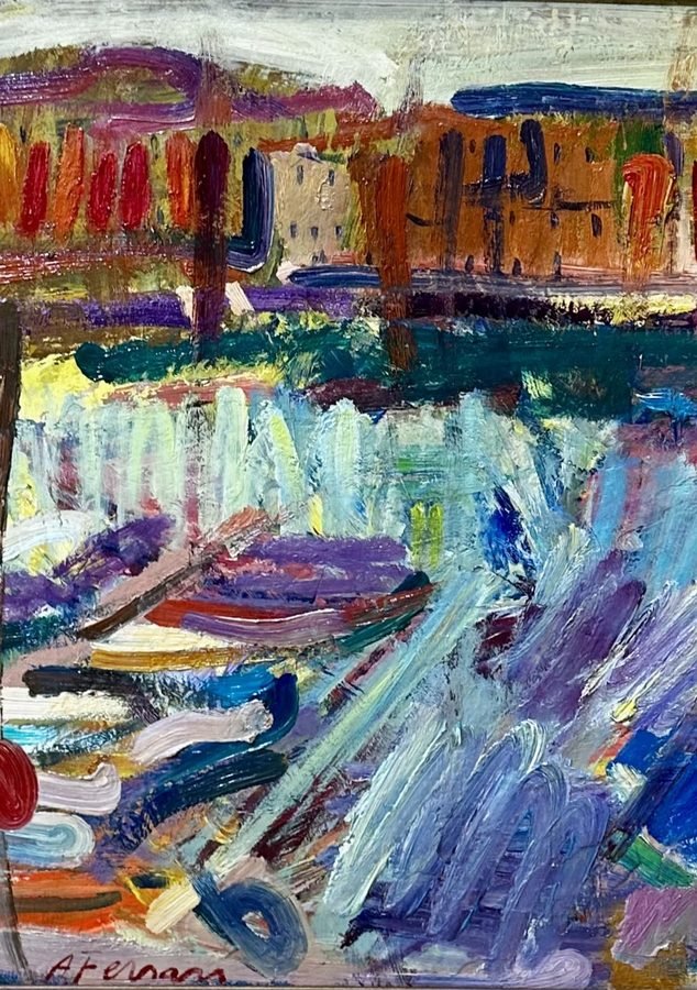 Le Port de Marseille by Antoine Ferrari, oil on hardboard (isorel), 65 × 50 cm
