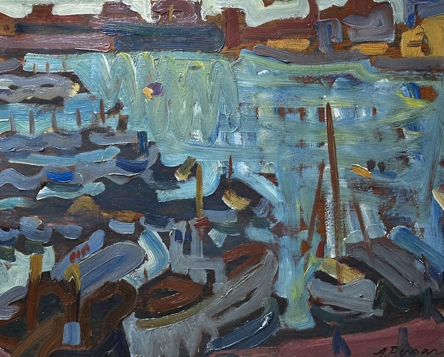 Le Port de Marseille by Antoine Ferrari, oil on hardboard (isorel), 73 × 60 cm